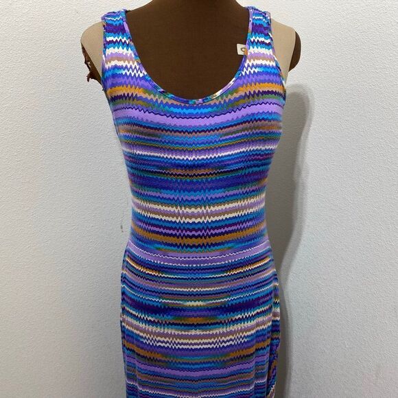 Calvin Klein Aqua Multi Abstract Zigzag Maxi Dress Sleeveless Size 10 - Picture 2 of 6